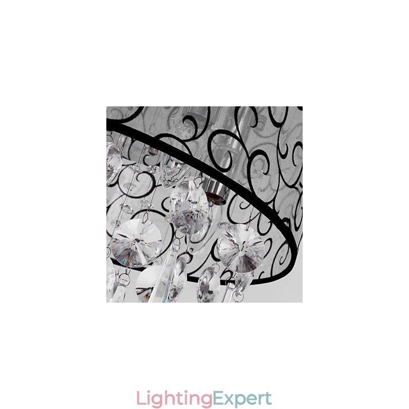 Modern Contemporary Drum Crystal Electroplated Metal Flush Mount