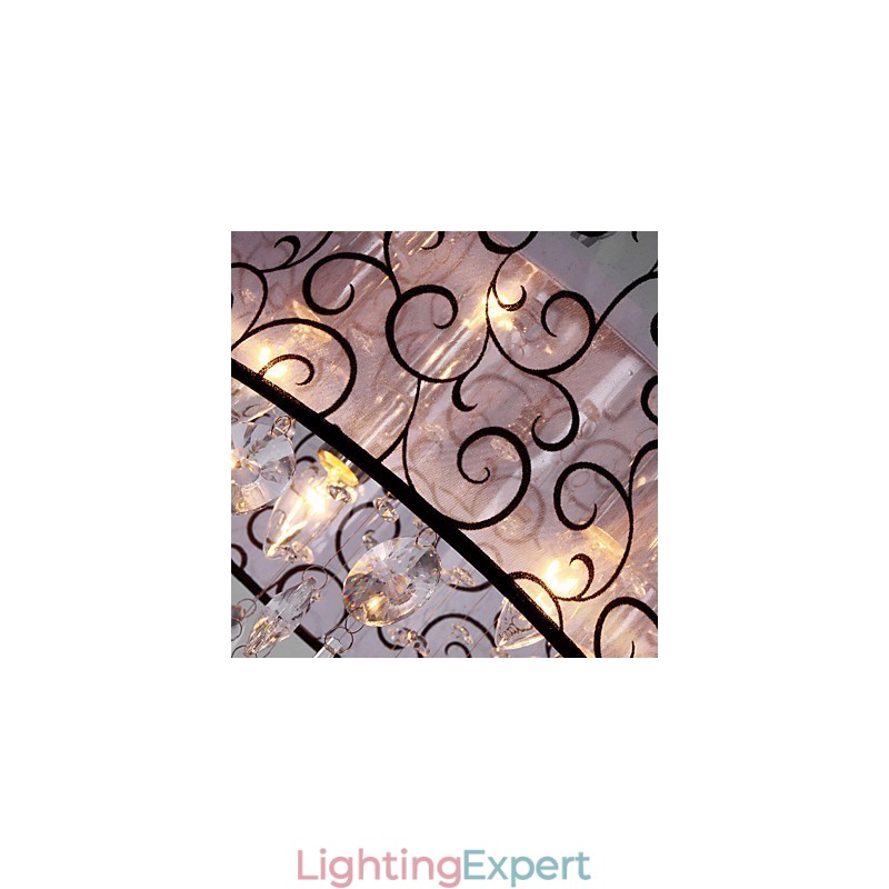 Modern Contemporary Drum Crystal Electroplated Metal Flush Mount