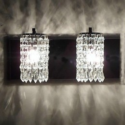 Modern Wall Light with Crystal Pendants and 2 Lights in Polished Chrome