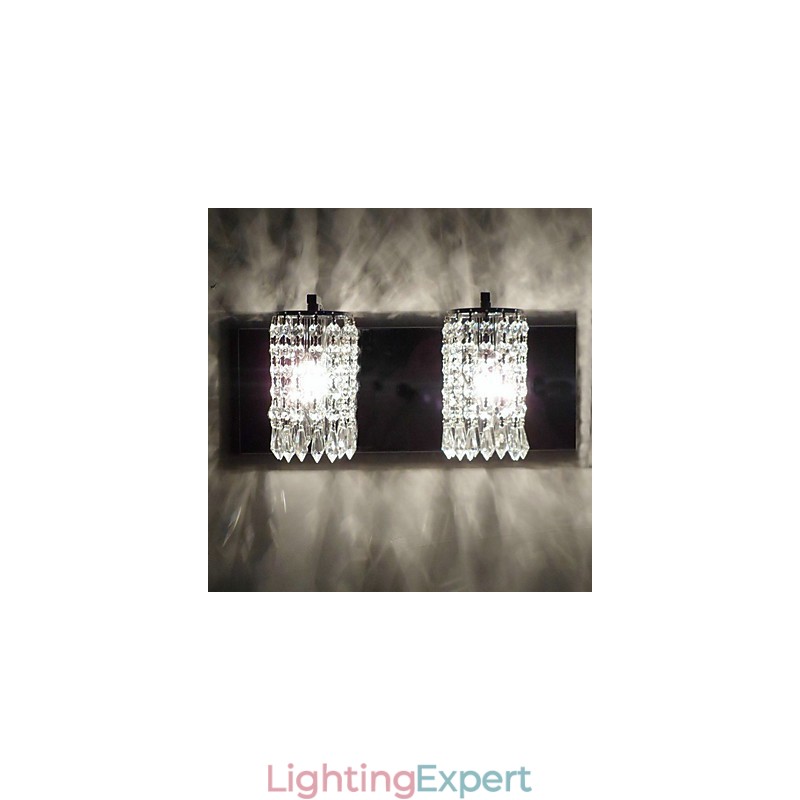 Modern Wall Light with Crystal Pendants and 2 Lights in Polished Chrome