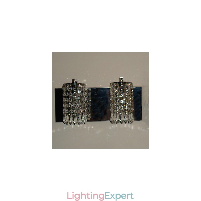 Modern Wall Light with Crystal Pendants and 2 Lights in Polished Chrome