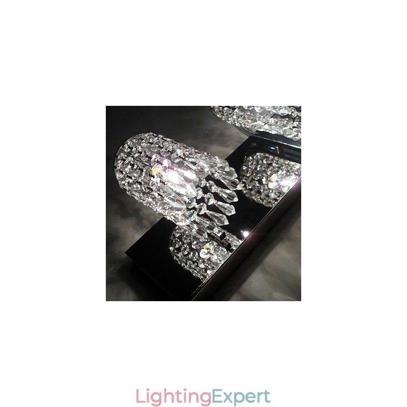 Modern Wall Light with Crystal Pendants and 2 Lights in Polished Chrome