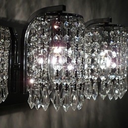 Modern Wall Light with Crystal Pendants and 2 Lights in Polished Chrome