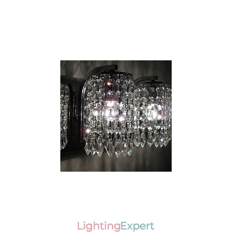 Modern Wall Light with Crystal Pendants and 2 Lights in Polished Chrome