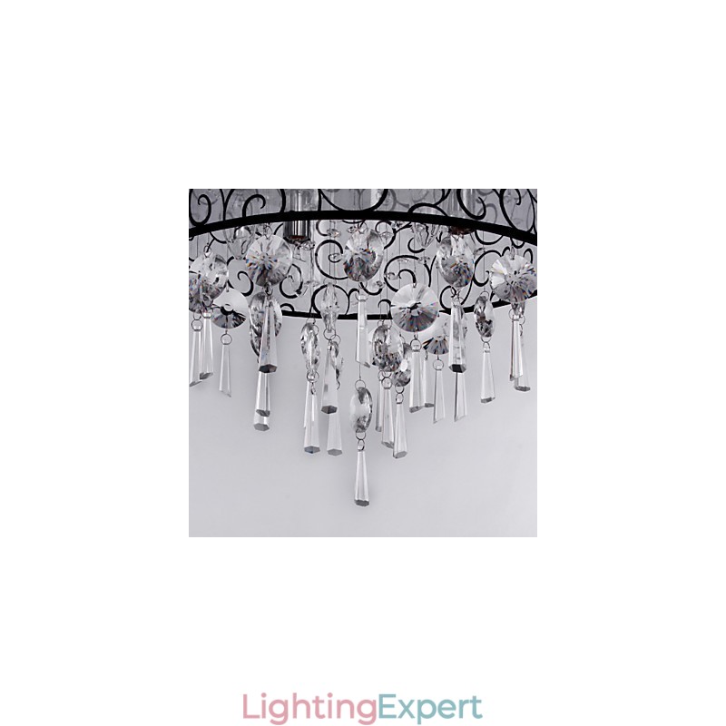 Modern Contemporary Drum Crystal Electroplated Metal Flush Mount