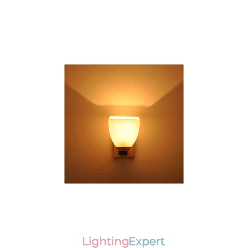 Simple Wall Lamp Bedside Desk Lamp With Glass Shade and Solid Wood for Bedroom Dresser Living Room Baby Room College Dorm Coffee Table Bookcas