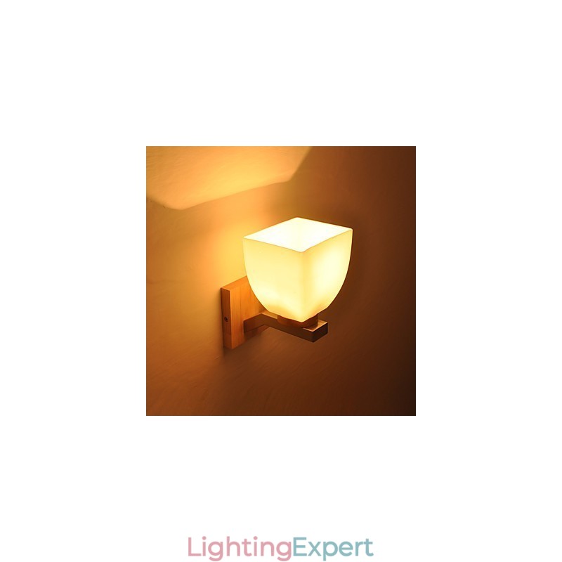 Simple Wall Lamp Bedside Desk Lamp With Glass Shade and Solid Wood for Bedroom Dresser Living Room Baby Room College Dorm Coffee Table Bookcas