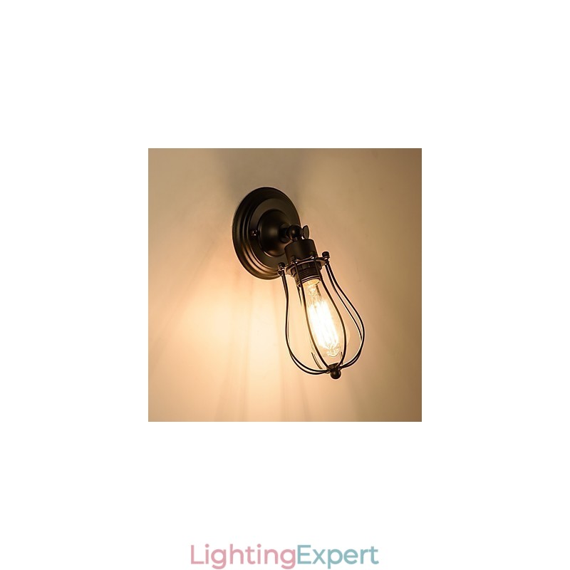 Vintage Wall Light Industrial Wall Sconce Black Metal Wire Caged Wall Light