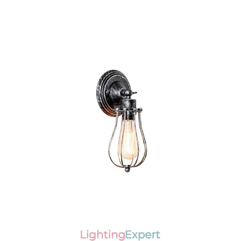 Vintage Wall Light Industrial Wall Sconce Black Metal Wire Caged Wall Light