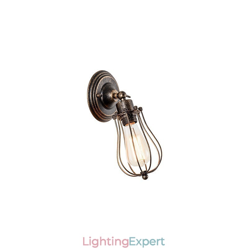 Vintage Wall Light Industrial Wall Sconce Black Metal Wire Caged Wall Light