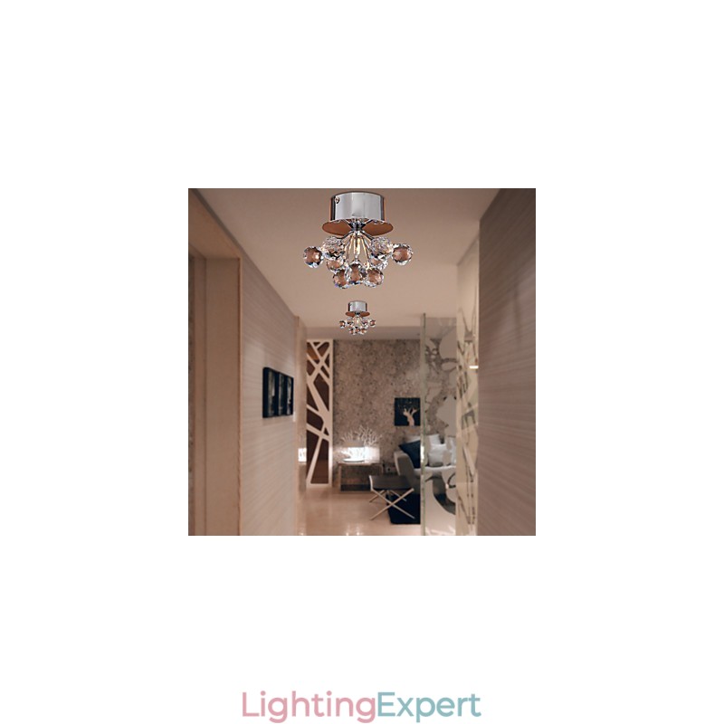 Modern Contemporary Crystal Mini Style Chrome Metal Flush Mount