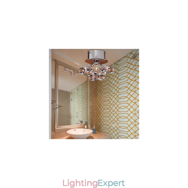 Modern Contemporary Crystal Mini Style Chrome Metal Flush Mount