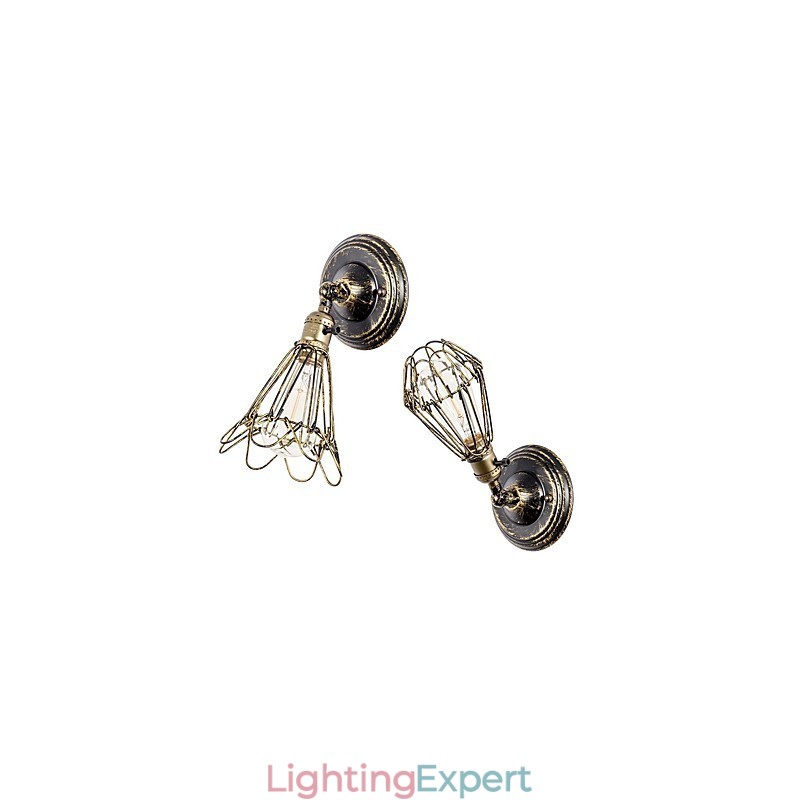 Wall Sconces Vintage Indoor Angle Adjustable Metal Wall Light Retro Wire Cage Wall Lamp