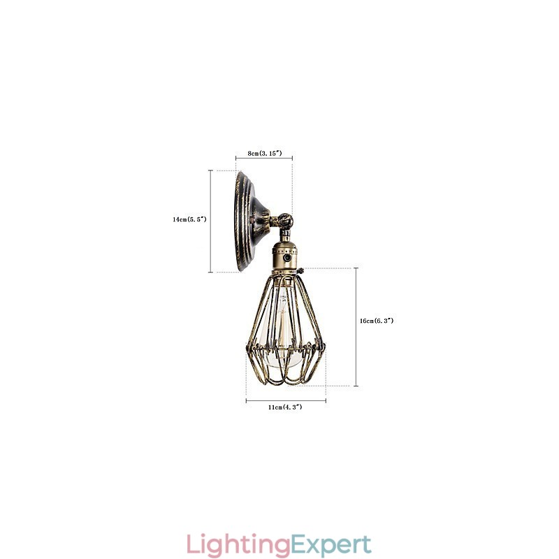 Wall Sconces Vintage Indoor Angle Adjustable Metal Wall Light Retro Wire Cage Wall Lamp