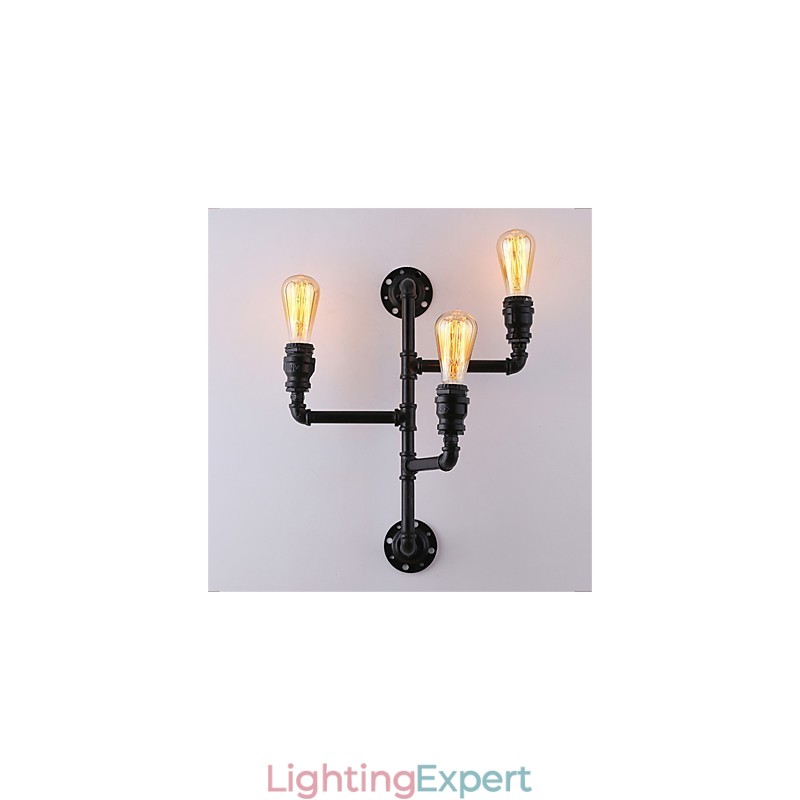 Vintage Industrial Pipe Wall Lights Black Creative Lights Restaurant Cafe Bar Decoration lighting With 3 Light Painted Finish