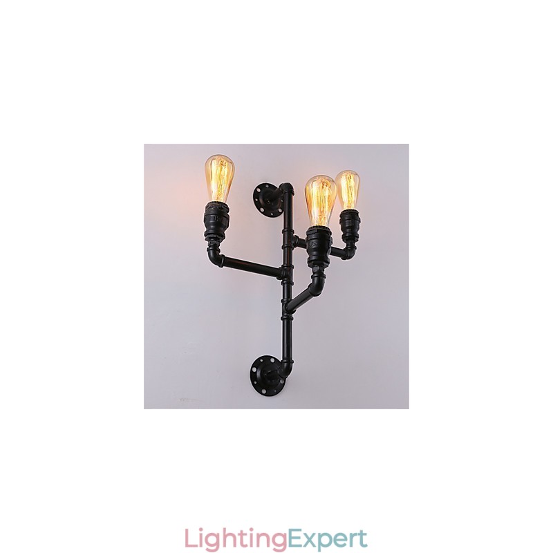 Vintage Industrial Pipe Wall Lights Black Creative Lights Restaurant Cafe Bar Decoration lighting With 3 Light Painted Finish