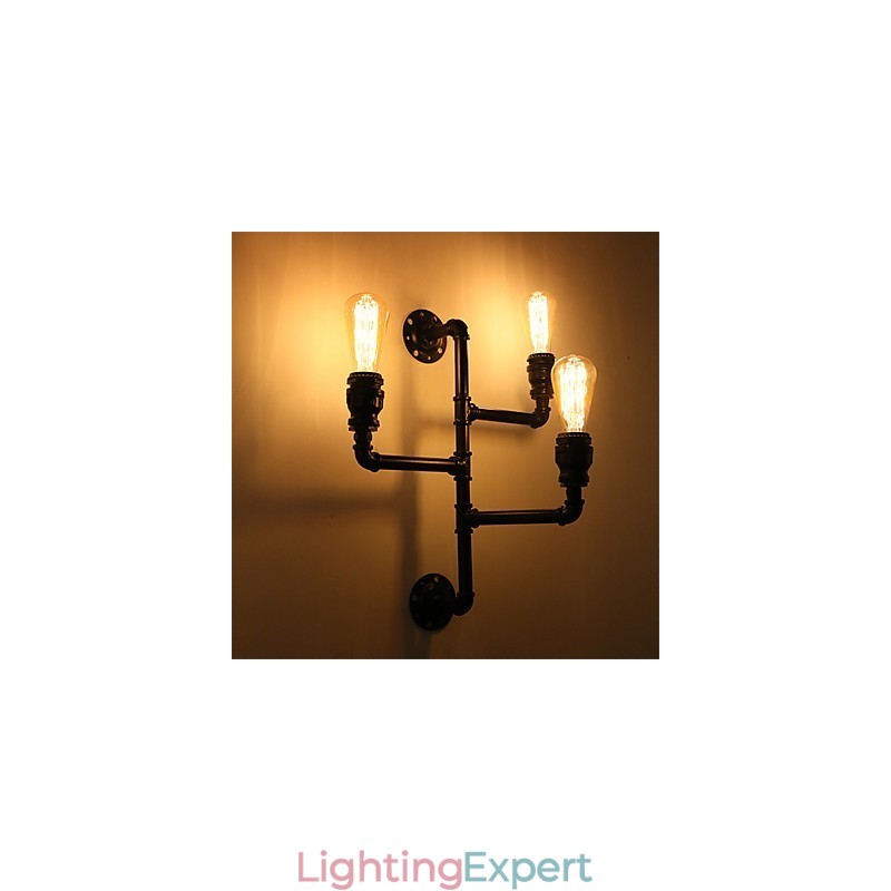 Vintage Industrial Pipe Wall Lights Black Creative Lights Restaurant Cafe Bar Decoration lighting With 3 Light Painted Finish