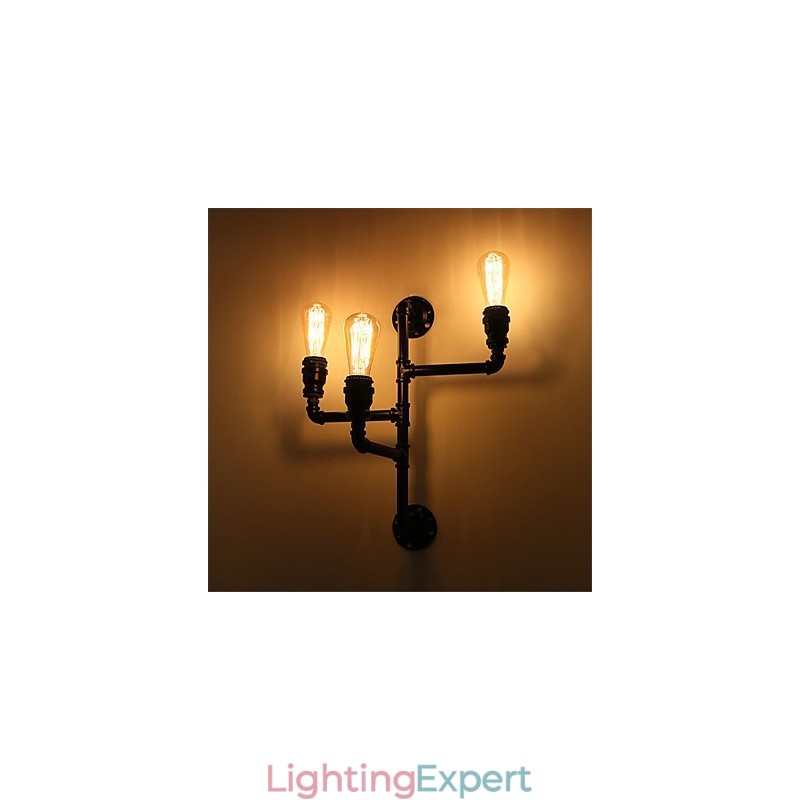 Vintage Industrial Pipe Wall Lights Black Creative Lights Restaurant Cafe Bar Decoration lighting With 3 Light Painted Finish