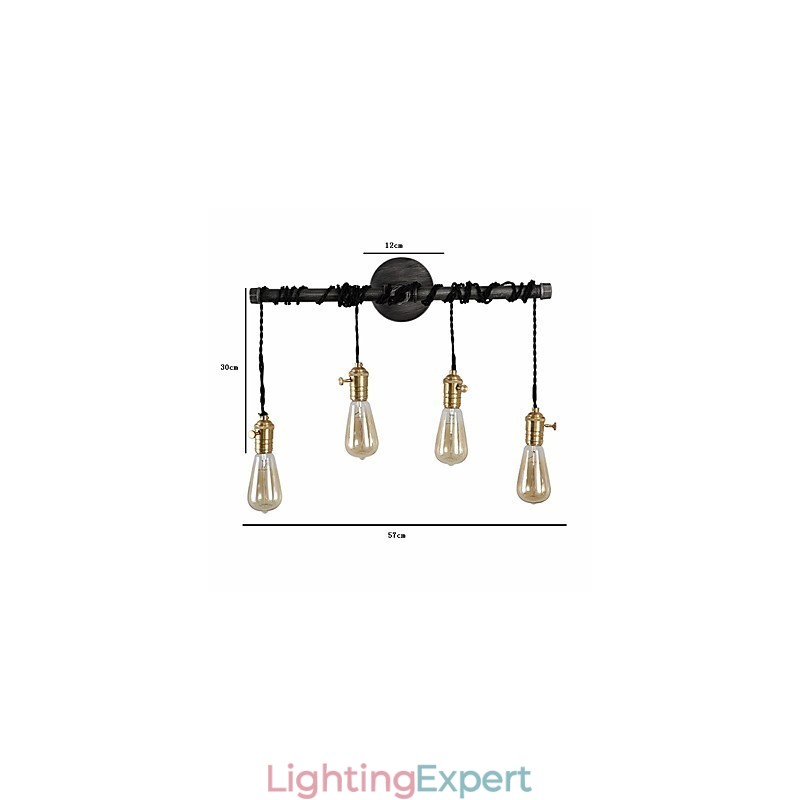 Vintage Industrial Pipe Wall Lights With switch Creative Lights Restaurant Cafe Bar Decoration lighting With 4 Light Painted Finish