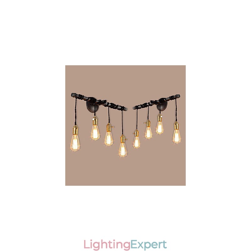 Vintage Industrial Pipe Wall Lights With switch Creative Lights Restaurant Cafe Bar Decoration lighting With 4 Light Painted Finish