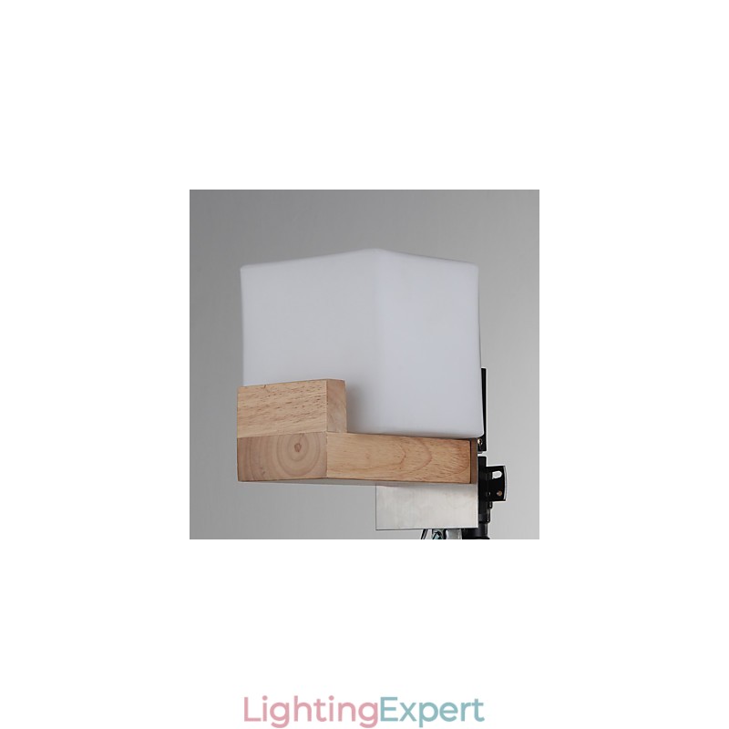Simple Wall Lamp Bedside Desk Lamp With Glass Shade and Solid Wood for Bedroom Dresser Living Room Baby Room College Dorm Coffee Table Bookcas