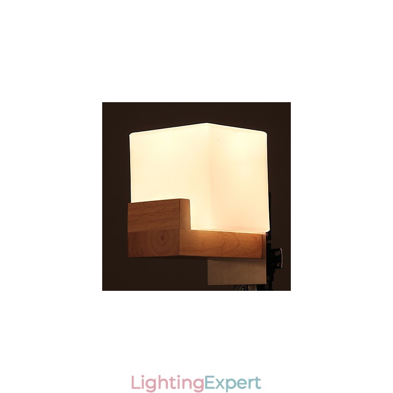 Simple Wall Lamp Bedside Desk Lamp With Glass Shade and Solid Wood for Bedroom Dresser Living Room Baby Room College Dorm Coffee Table Bookcas