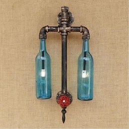 American Themed Restaurant Bar Iron With Switch Water Pipe Wine Bottle Wall Lamp Blue