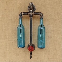 American Themed Restaurant Bar Iron With Switch Water Pipe Wine Bottle Wall Lamp Blue