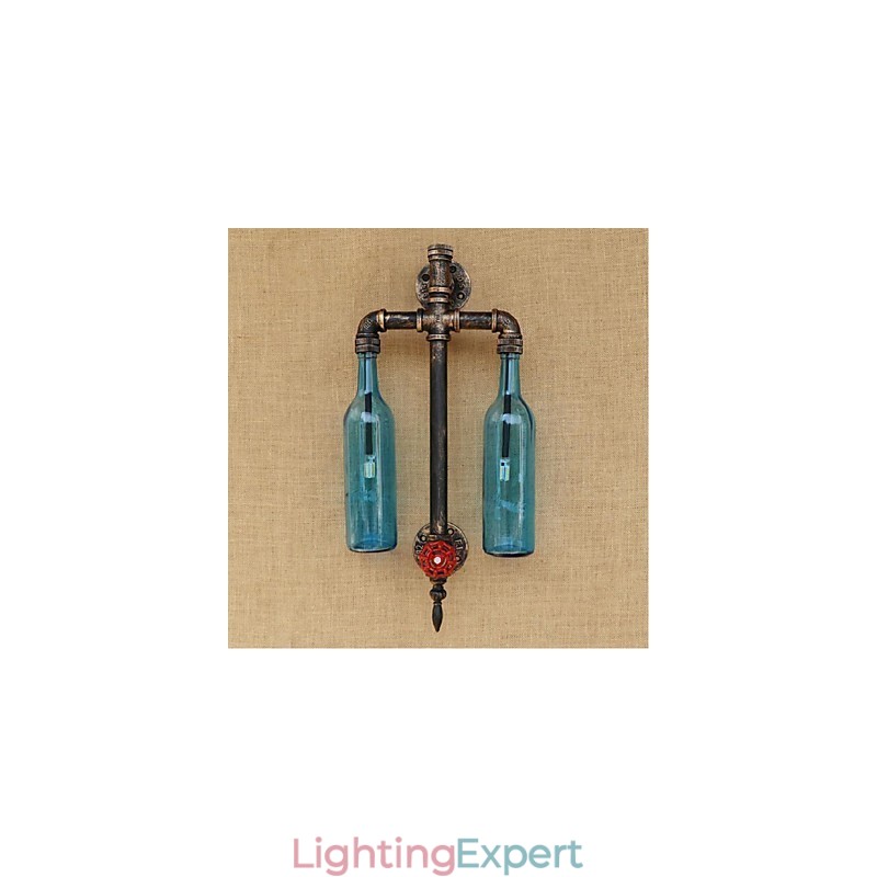 American Themed Restaurant Bar Iron With Switch Water Pipe Wine Bottle Wall Lamp Blue