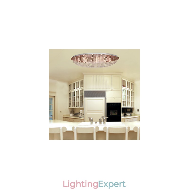 Modern Contemporary Crystal Chrome Metal Flush Mount