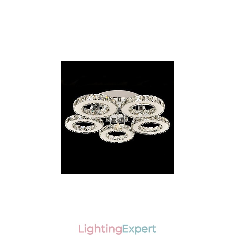 Crystal Flush Mount 5 Lights Modern Transparent Electroplating Stainless Steel
