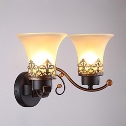 Double Head Amercian Countryside Vintage Metal with Glass Wall Lamp for the Canteen Room Living Room Entry Foyer Decorate Wall Lamp