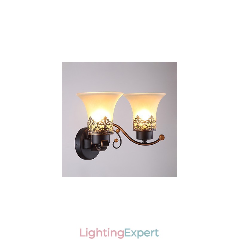 Double Head Amercian Countryside Vintage Metal with Glass Wall Lamp for the Canteen Room Living Room Entry Foyer Decorate Wall Lamp