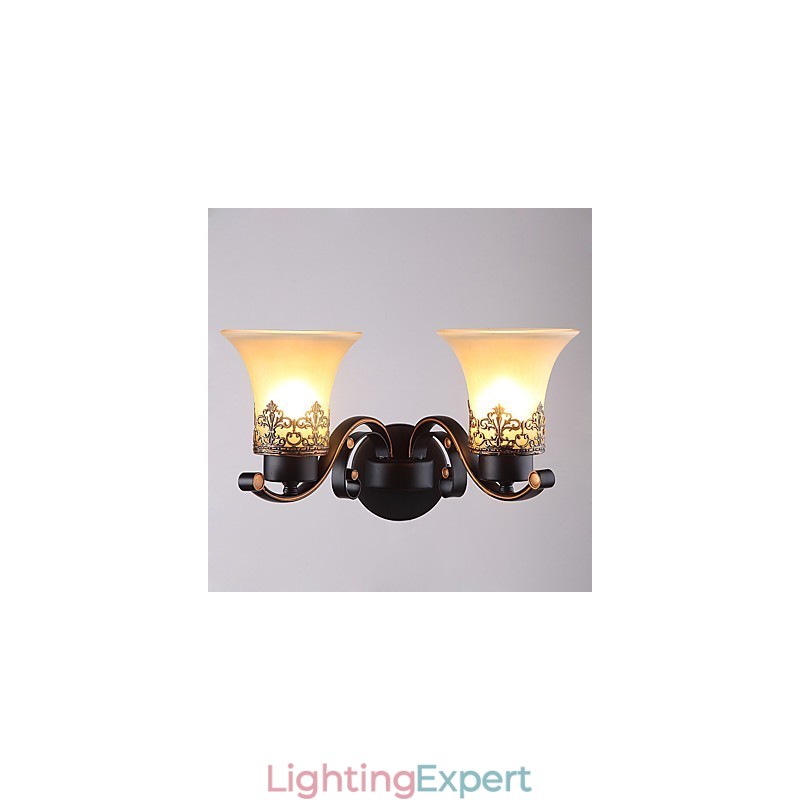 Double Head Amercian Countryside Vintage Metal with Glass Wall Lamp for the Canteen Room Living Room Entry Foyer Decorate Wall Lamp