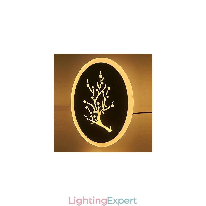Plum Carved Acrylic Scrub Wall Light Round Shaped Bedside Lamp Corridor Lights Warm White AC220V