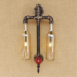 American Themed Restaurant Bar Iron With Switch Water Pipe Wine Bottle Wall Lamp Amber