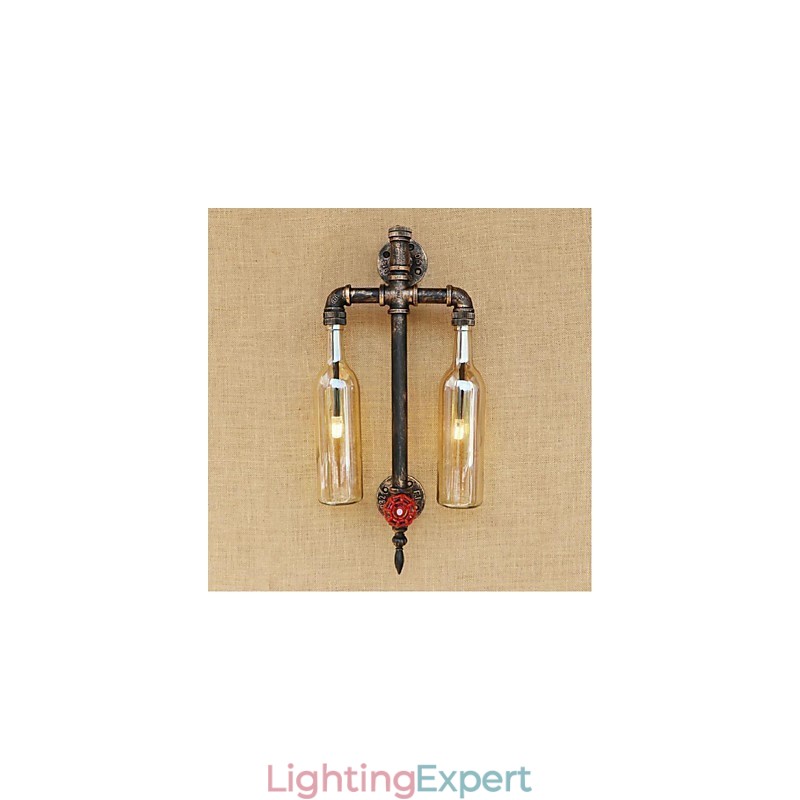 American Themed Restaurant Bar Iron With Switch Water Pipe Wine Bottle Wall Lamp Amber