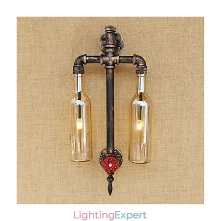 American Themed Restaurant Bar Iron With Switch Water Pipe Wine Bottle Wall Lamp Amber