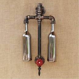 American Themed Restaurant Bar Iron With Switch Water Pipe Wine Bottle Wall Lamp Gray