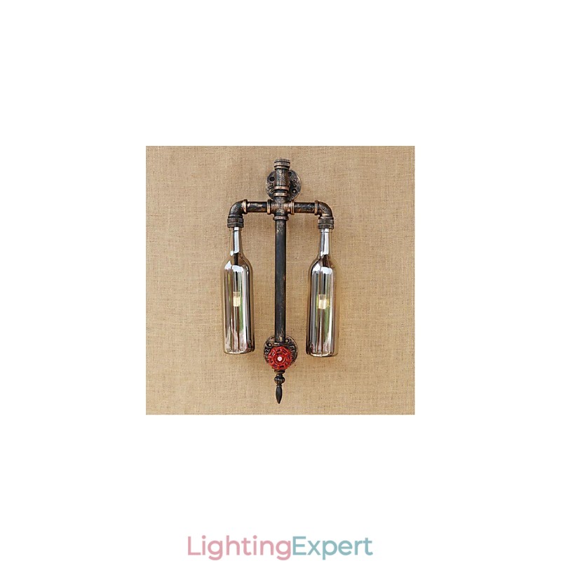 American Themed Restaurant Bar Iron With Switch Water Pipe Wine Bottle Wall Lamp Gray
