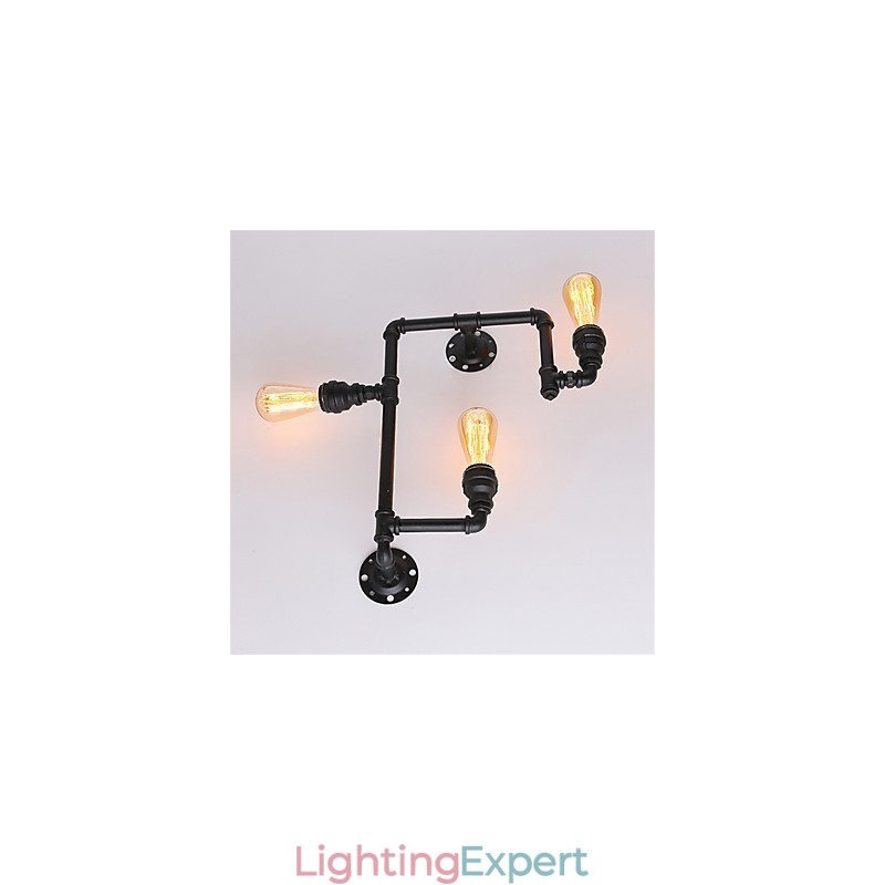 Vintage Industrial Pipe Wall Lights Black Creative Lights Restaurant Cafe Bar Decoration lighting With 3 Light Painted Finish