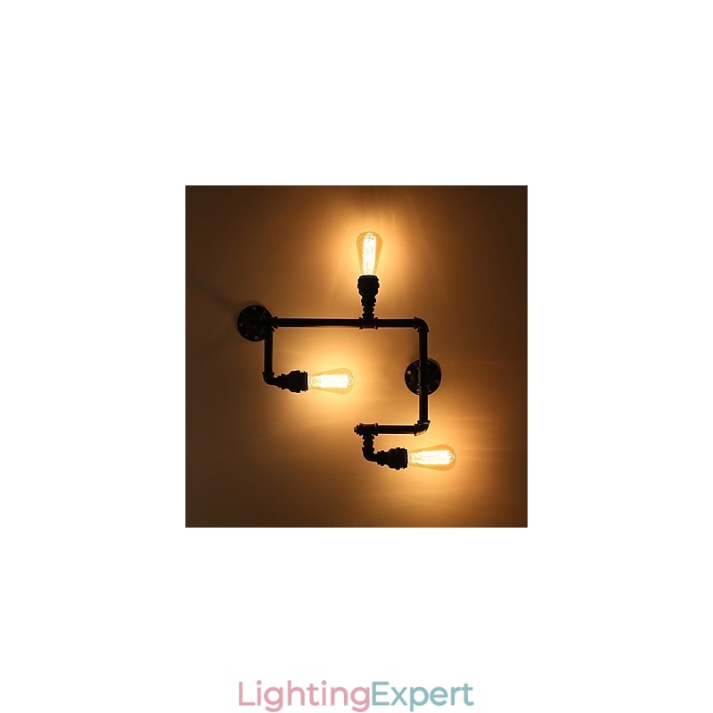 Vintage Industrial Pipe Wall Lights Black Creative Lights Restaurant Cafe Bar Decoration lighting With 3 Light Painted Finish