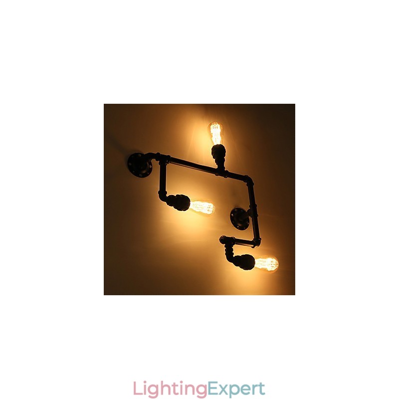 Vintage Industrial Pipe Wall Lights Black Creative Lights Restaurant Cafe Bar Decoration lighting With 3 Light Painted Finish