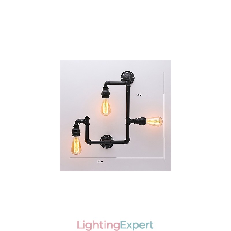 Vintage Industrial Pipe Wall Lights Black Creative Lights Restaurant Cafe Bar Decoration lighting With 3 Light Painted Finish