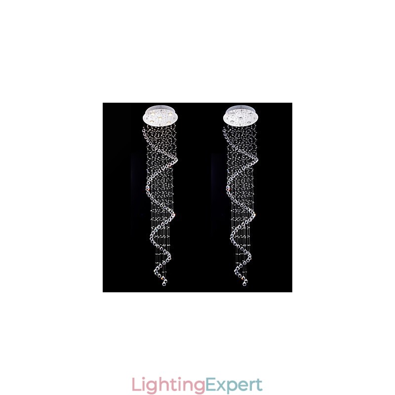 Crystal Pendant Light Chandelier Lighting 5 Lights Silver Canpoy Clear K9 Crystal Helix Ceiling Lamps
