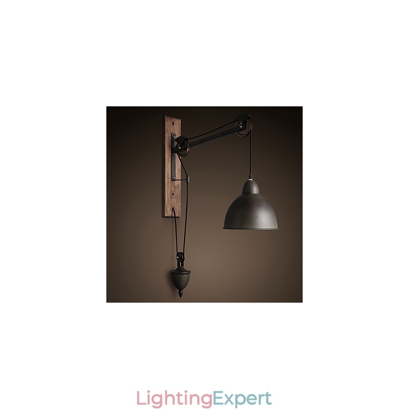 American country style wall lamp retro creative Wooden pulley wall lamp