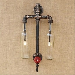 American Themed Restaurant Bar Iron With Switch Water Pipe Wine Bottle Wall Lamp Transparent