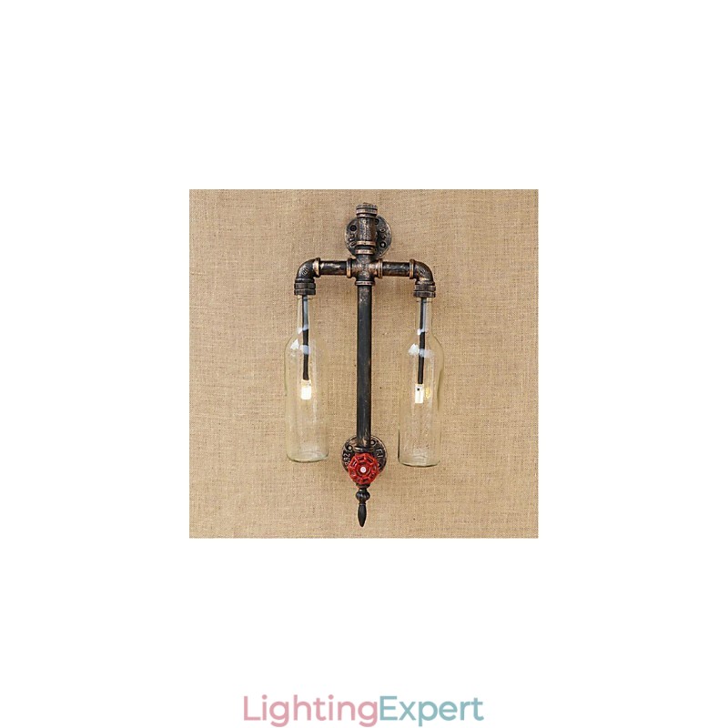 American Themed Restaurant Bar Iron With Switch Water Pipe Wine Bottle Wall Lamp Transparent