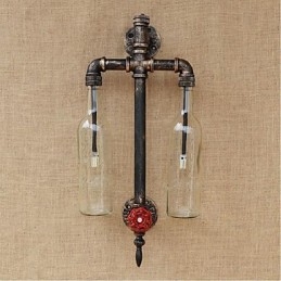 American Themed Restaurant Bar Iron With Switch Water Pipe Wine Bottle Wall Lamp Transparent