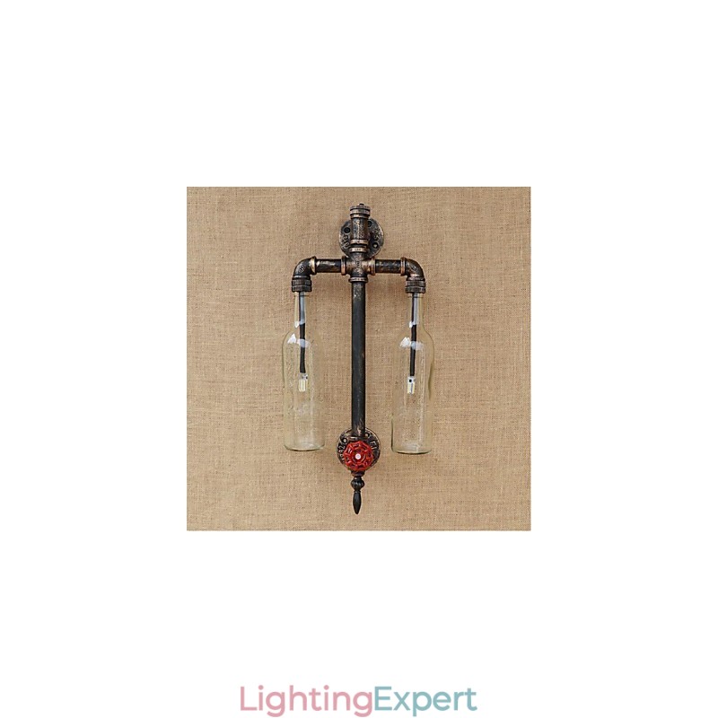 American Themed Restaurant Bar Iron With Switch Water Pipe Wine Bottle Wall Lamp Transparent
